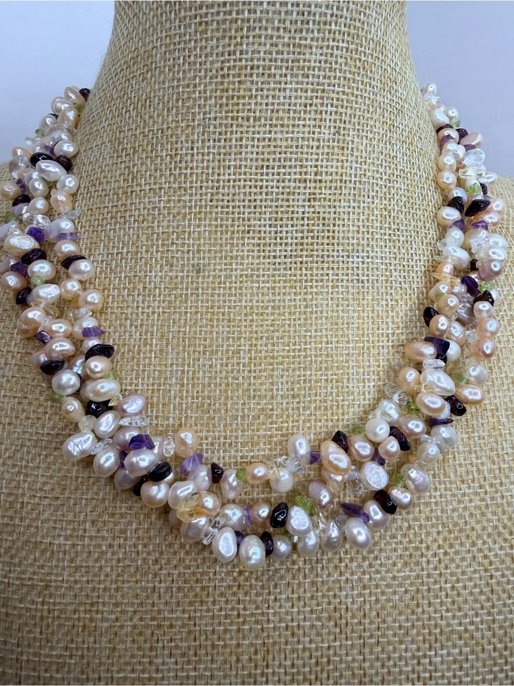 Vintage Ross-Simons Genuine Pearl, Amethyst, and Peridot Necklace - Picture 2 of 6